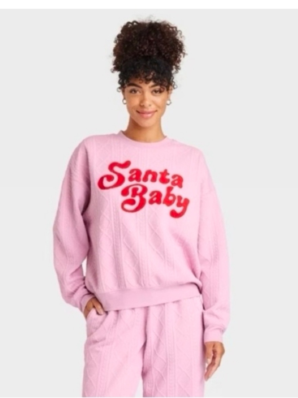NWT Grayson Threads Pink Crewneck with Red 'Santa' Graphic